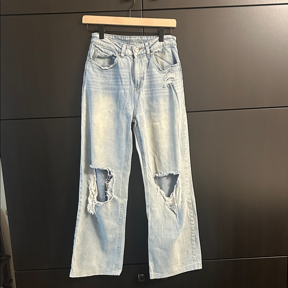 Rewash Light Blue Distressed Wide Leg Jeans